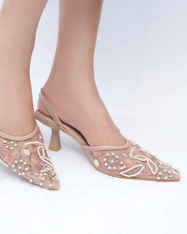 MINZA Embellished Mesh Heels